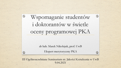 Wspomaganie studentów i doktorantów w świetle oceny programowej PKA - grafika