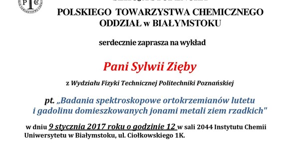 „Badania spektroskopowe ortokrzemianów lutetu i gadolinu domieszkowanych jonami metali ziem rzadkich" - seminarium