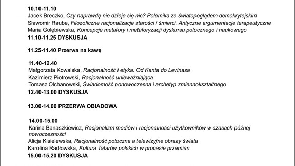 Rozum, racjonalności, symboliczność i jej odmiany. Konferencja 24 listopada