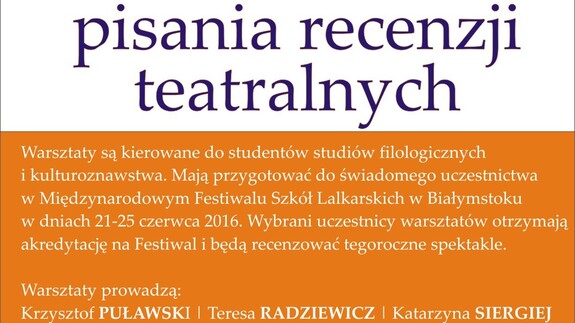 Warsztaty pisania recenzji teatralnych