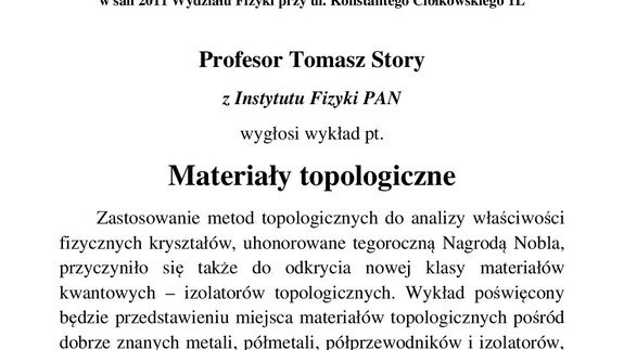 Materiały topologiczne - wykład prof. Tomasza Story